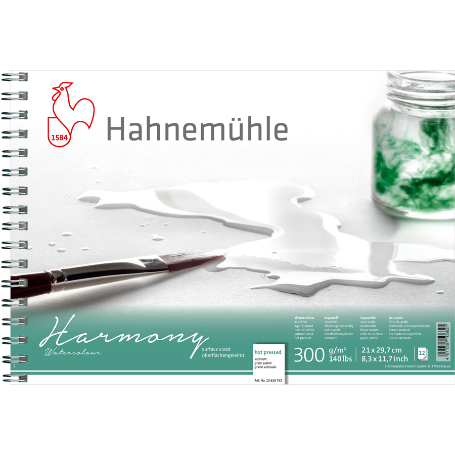 Papel para acuarela Hahnemühle Harmony satinado, tamaño A4 con espiral